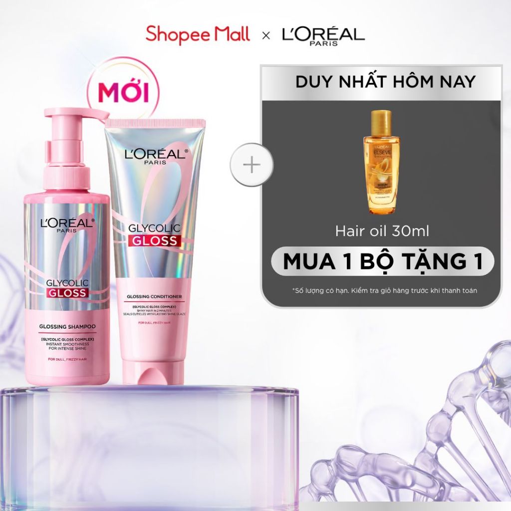 VB Bộ dầu gội & xả phủ bóng, chống xơ rối phức hợp 2% [Glycolic Acid] L'Oréal…
