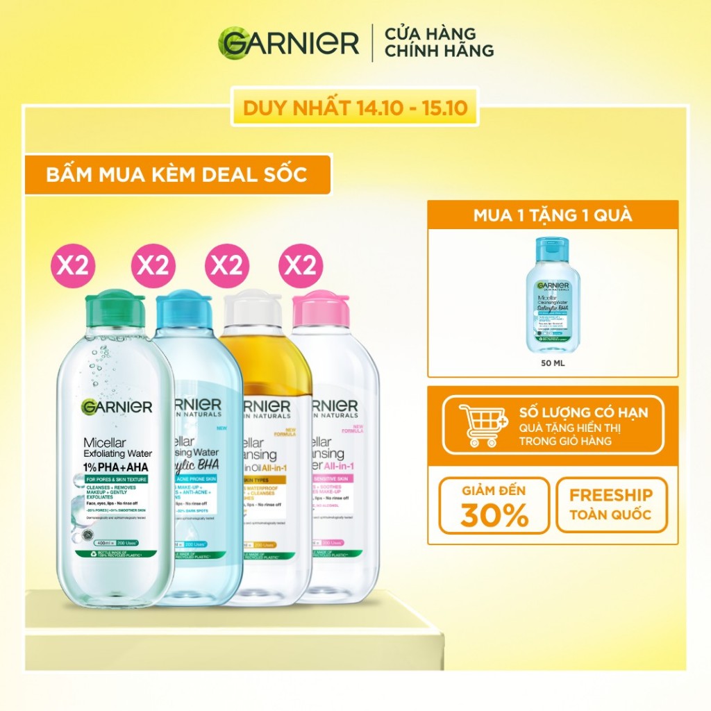 Bộ 2 nước Tẩy Trang làm sạch sâu dịu nhẹ cho mọi loại da (dầu, thường, khô…